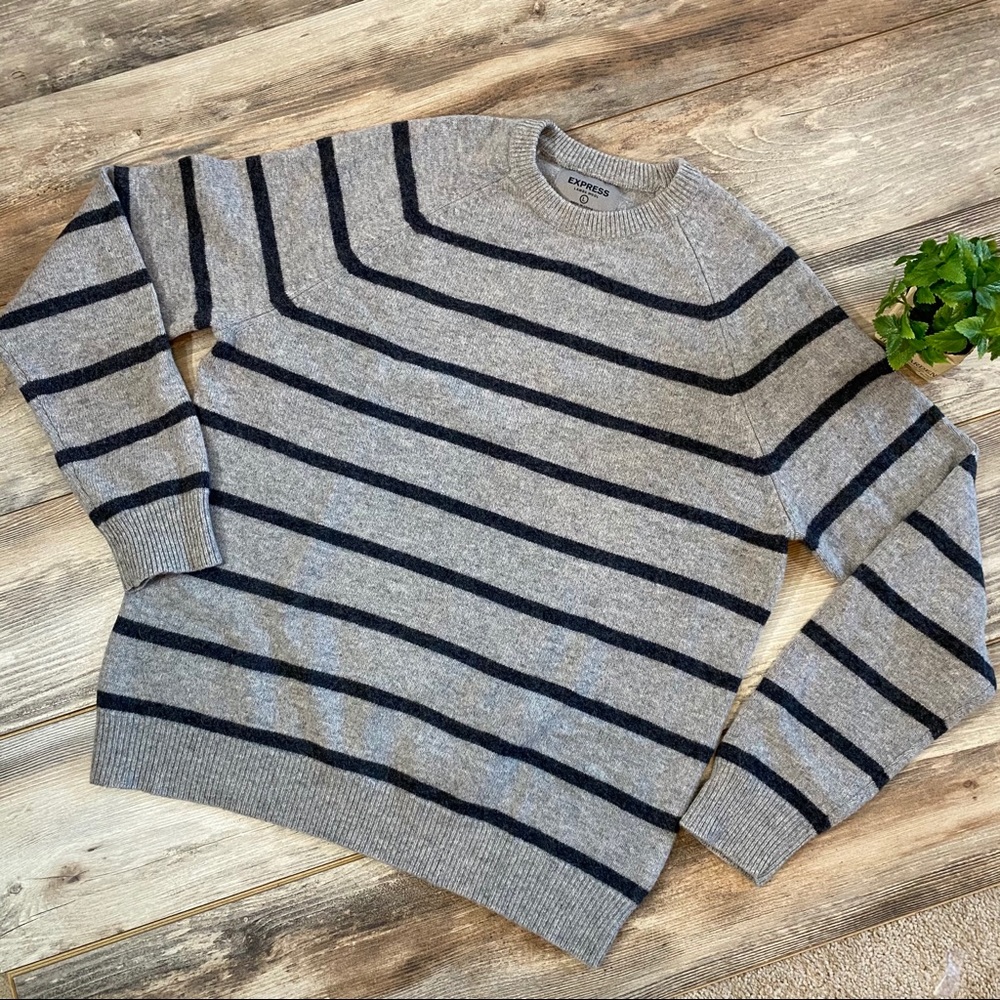 🐑Men’s 100% Lambswool Striped Sweater LG🐑